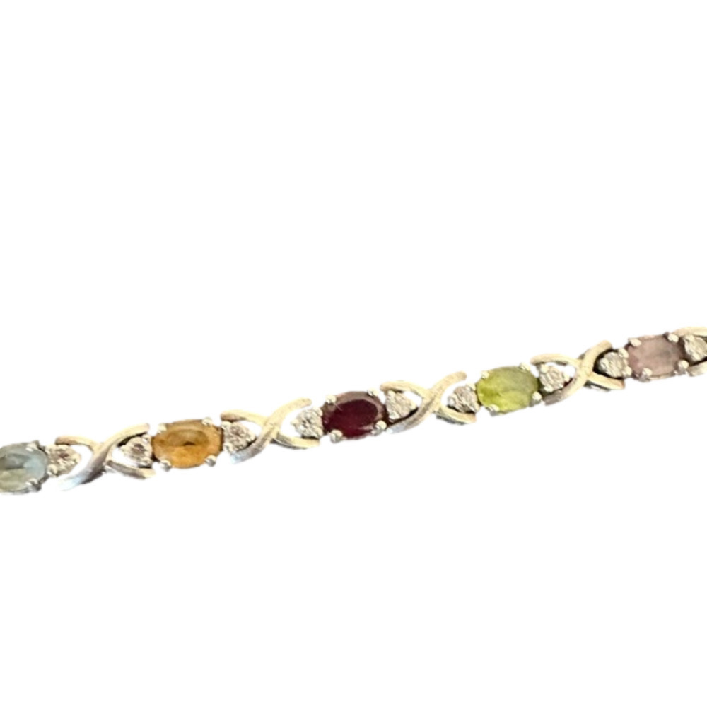 Vintage DBJ Sterling Multi Stone Tennis Bracelet 7”